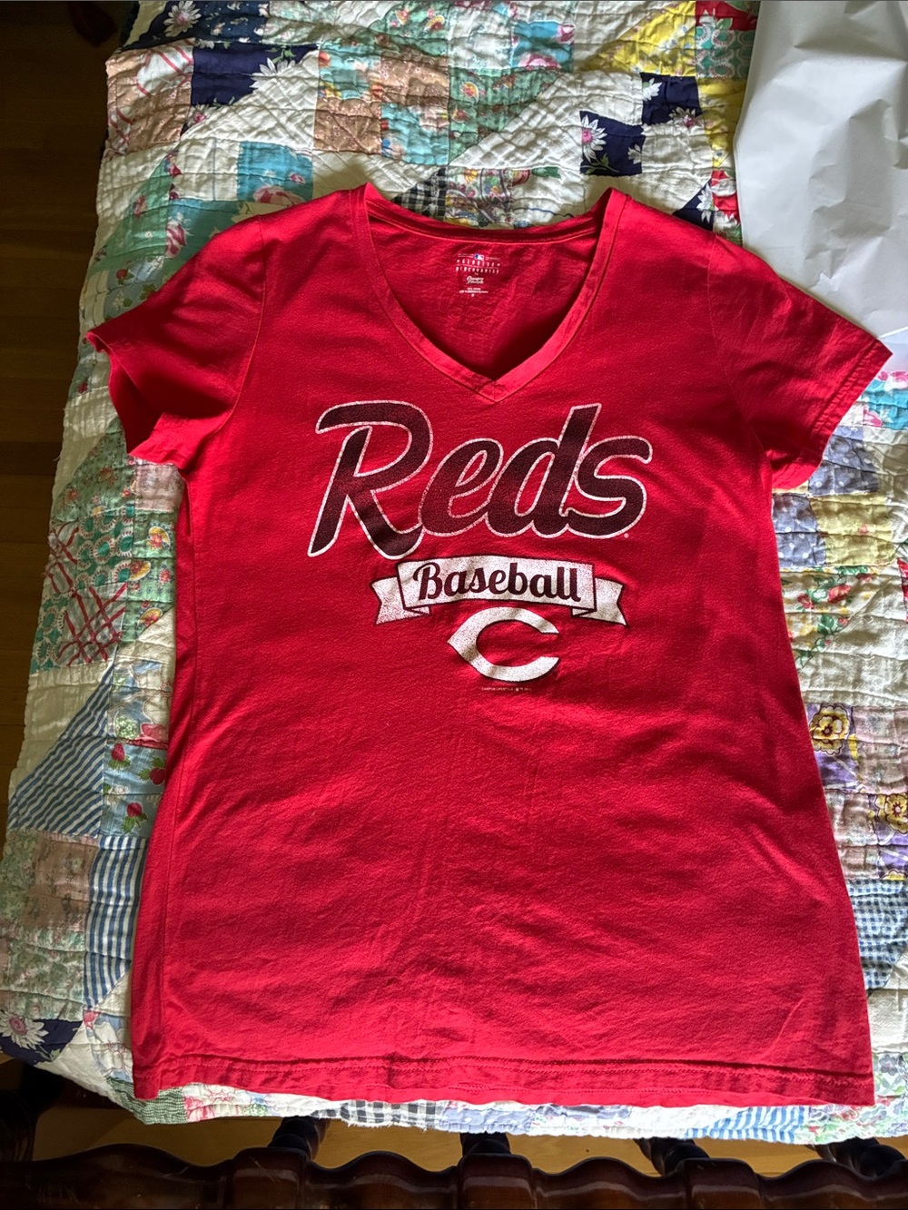 Reds Baseball Red V-Neck Tee